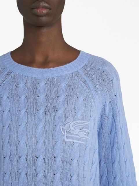 ETRO embroidered-logo cable-knit cashmere jumper - Blue - zdjęcie produktu nr 2