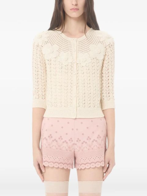 Valentino Garavani embroidered crochet-flower cardigan - Neutrals