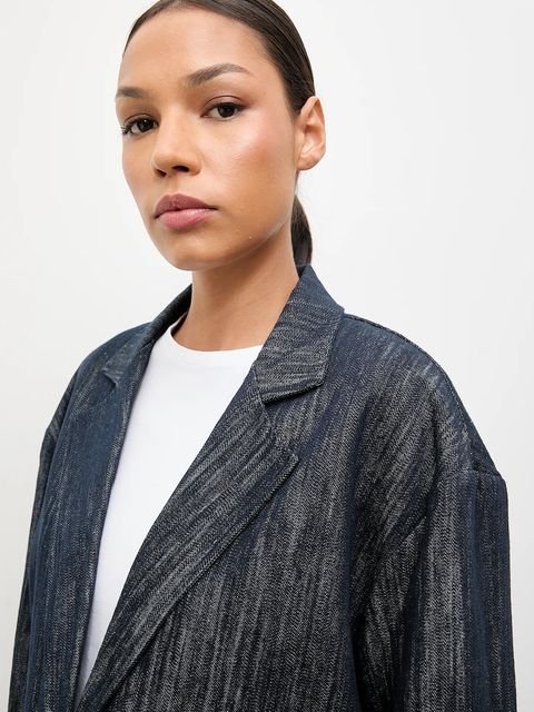 Answear.LAB marynarka jeansowa kolor granatowy jednorzędowa gładka