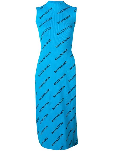Balenciaga allover logo wrap dress - Blue
