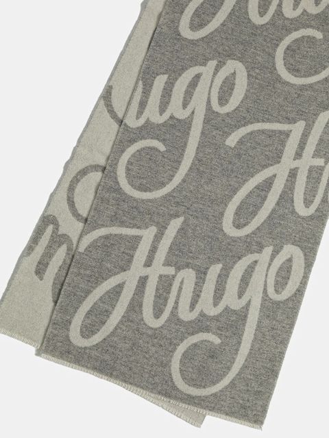 HUGO szalik wełniany kolor szary wzorzysty 50524789