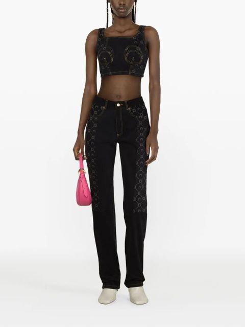 Marine Serre Regenerated denim bustier top - Black
