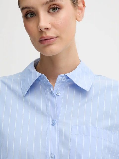 Dkny koszula bawełniana damska kolor niebieski relaxed z kołnierzykiem klasycznym DJ5W2129