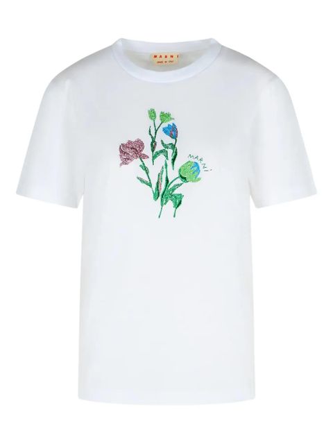 Marni floral-embroidered crewneck T-shirt - White - zdjęcie produktu nr 1