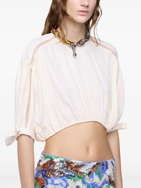 Rabanne puff-sleeve cropped top - Neutrals