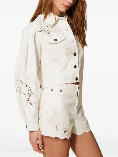 TWINSET lace-detail denim jacket - White
