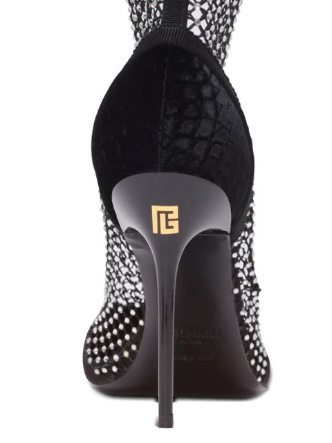 Balmain rhinestone-embellished mesh booties - Black