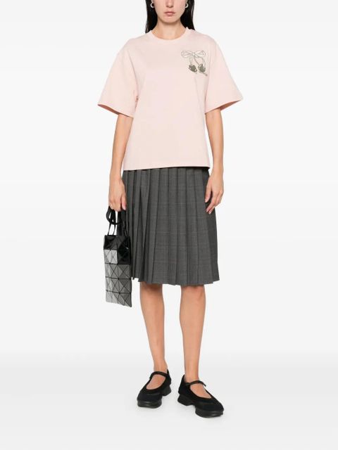 Moncler bow-embroidered T-shirt - Pink