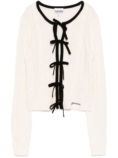GANNI lace-up fastening cardigan - White