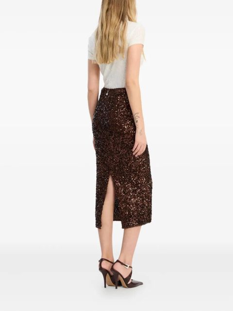 ROTATE BIRGER CHRISTENSEN sequin-embellished midi pencil skirt - Brown