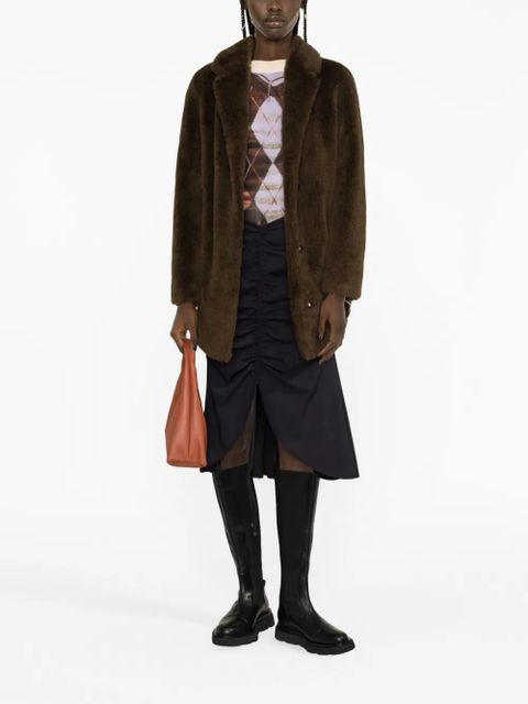 Yves Salomon notched-collar single-breasted coat - Brown - zdjęcie produktu nr 2