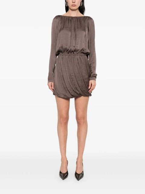 Saint Laurent elasticated long-sleeve midi dress - Brown