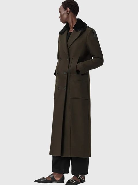 AllSaints płaszcz z dodatkiem wełny kolor czarny W060OD