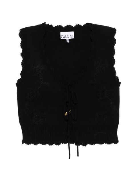 GANNI flower-applique sleeveless cardigan - Black