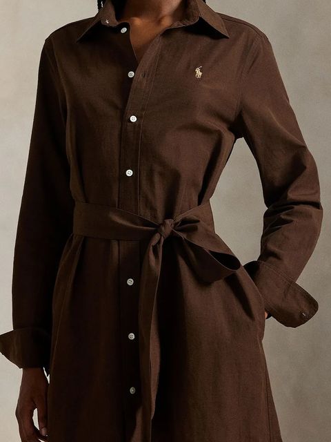 Polo Ralph Lauren sukienka z dodatkiem lnu kolor brązowy mini rozkloszowana 211A96346