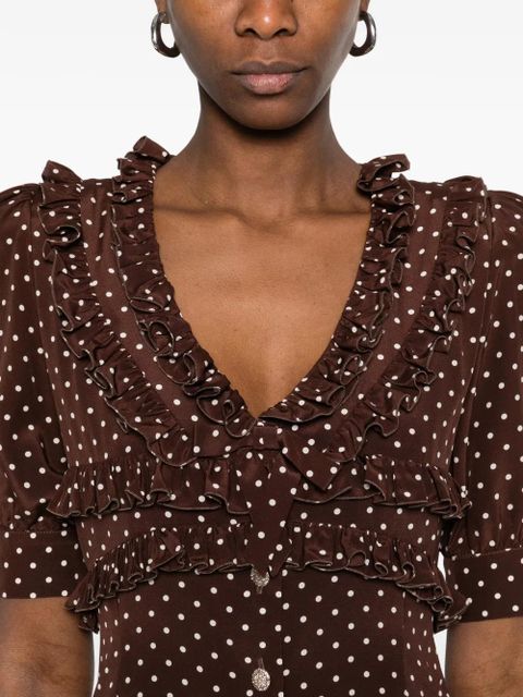 Alessandra Rich ruffled polka-dot mini dress - Brown