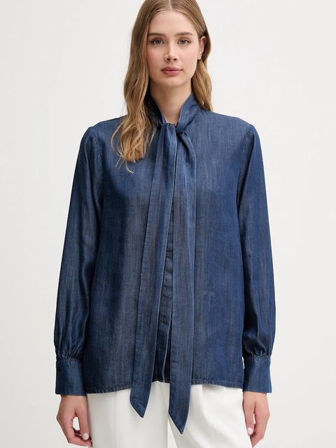 Joop! koszula jeansowa damska kolor granatowy relaxed z wiązanym dekoltem 30047820 - zdjęcie produktu nr 1