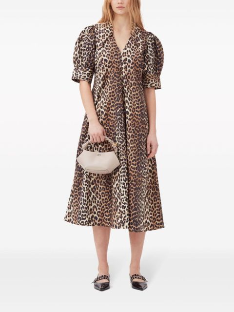 GANNI leopard-print organic cotton midi dress - Brown - zdjęcie produktu nr 2