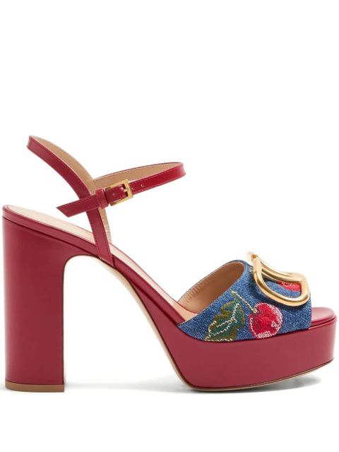 Valentino Garavani 115mm Cherryfic-embroidery VLogo-signature platform sandals - Blue - zdjęcie produktu nr 1