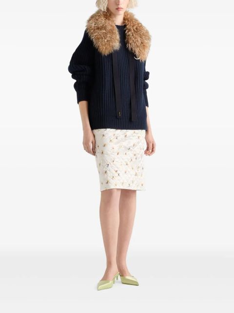 Prada ribbed-knit fur-collar sweater - Blue