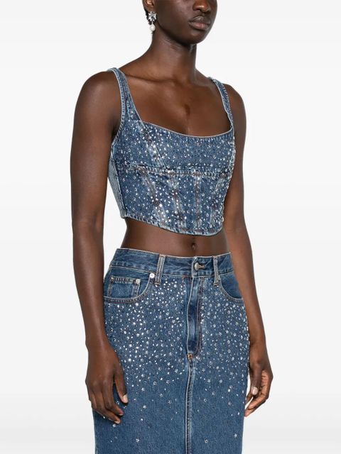 Alessandra Rich rhinestoned denim bustier - Blue