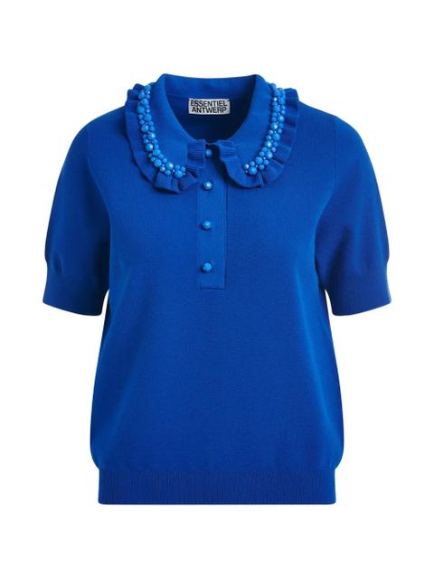 Essentiel Antwerp Jewelry ruffled polo shirt - Blue - zdjęcie produktu nr 1