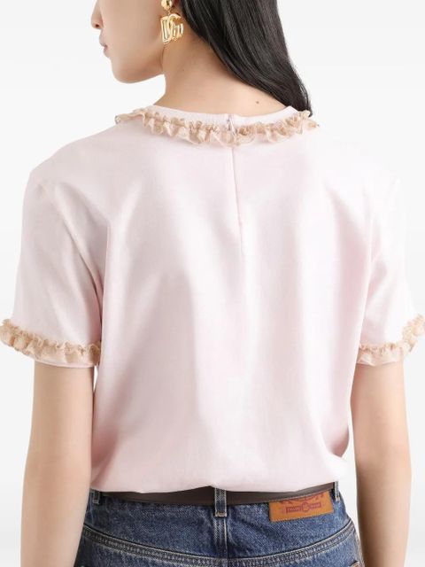 Dolce & Gabbana logo-embroidered ruffled T-shirt - Pink