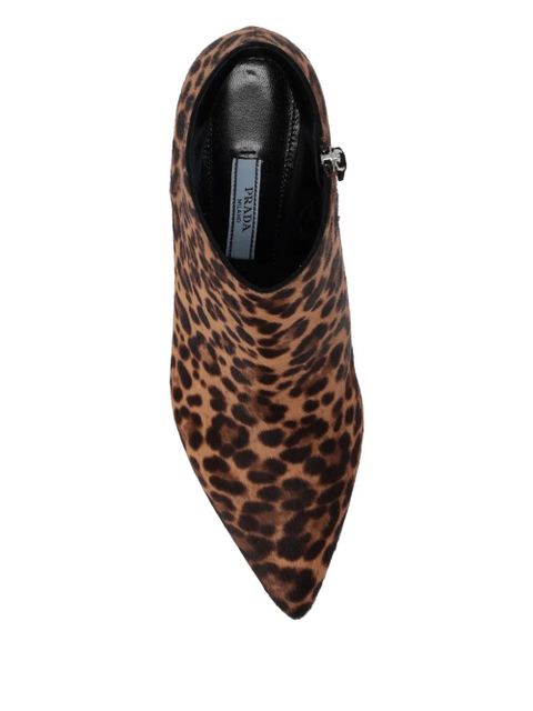 Prada pointed-leopard calf-hair ankle boots - Brown