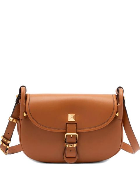 Valentino Garavani Flaneuse studded buckle-strap leather shoulder bag - Brown - zdjęcie produktu nr 1
