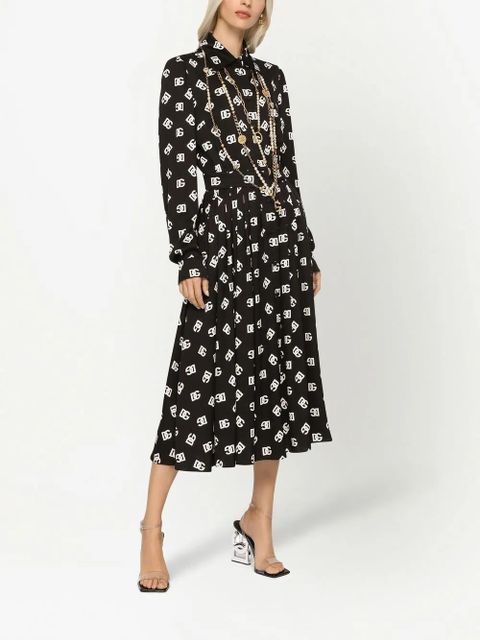 Dolce & Gabbana logo-print belted midi dress - Black