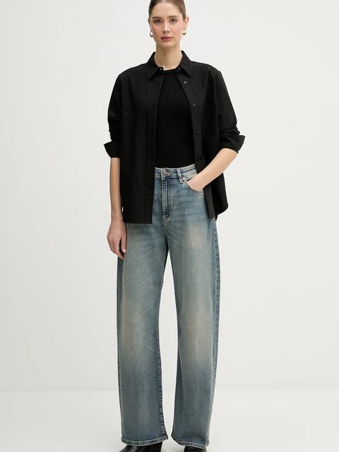 Tommy Hilfiger koszula bawełniana damska kolor czarny regular z kołnierzykiem klasycznym WW0WW49386 - zdjęcie produktu nr 2