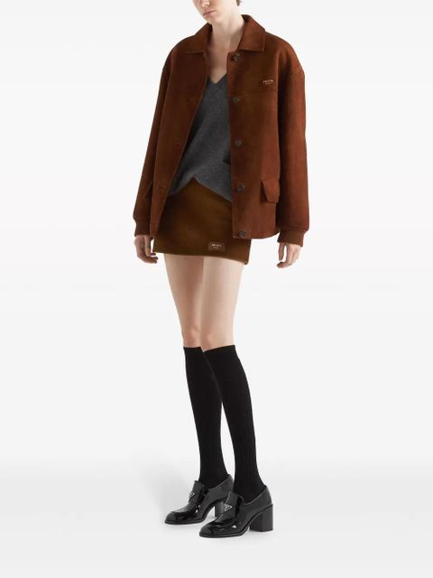 Prada logo-patch suede miniskirt - Brown - zdjęcie produktu nr 2