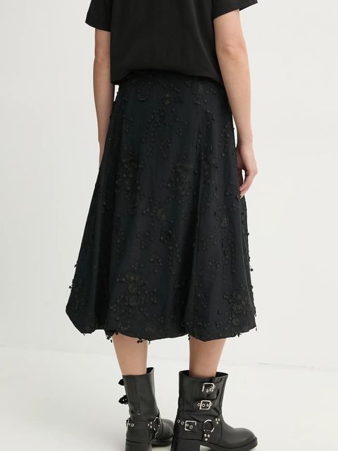 MUNTHE spódnica bawełniana FIAMMA kolor czarny midi rozkloszowana 251122225125