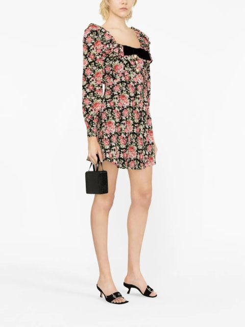 Alessandra Rich rose-print silk minidress - Black