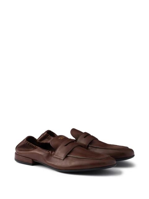Prada logo-print leather loafers - Brown