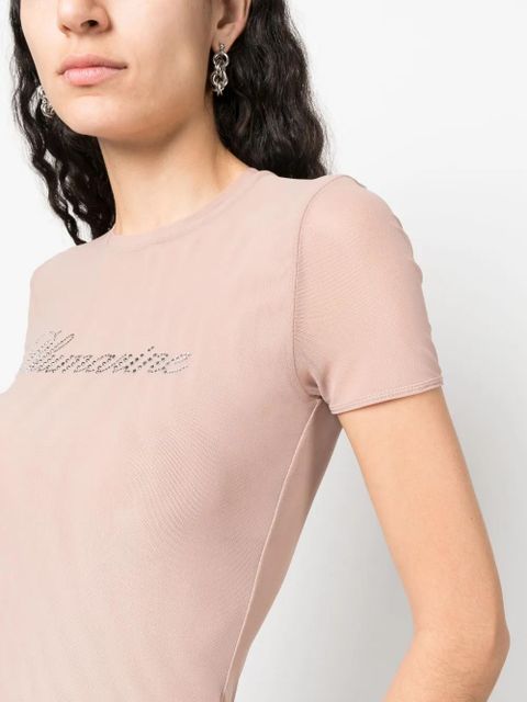 Blumarine logo-embellishment mesh T-shirt - Neutrals