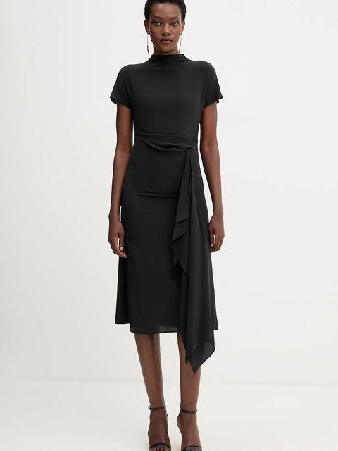 Liviana Conti sukienka jedwabna kolor czarny midi rozkloszowana L5WS15