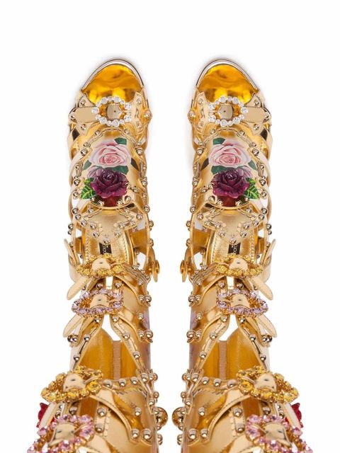 Dolce & Gabbana floral-print gladiator sandals - Gold