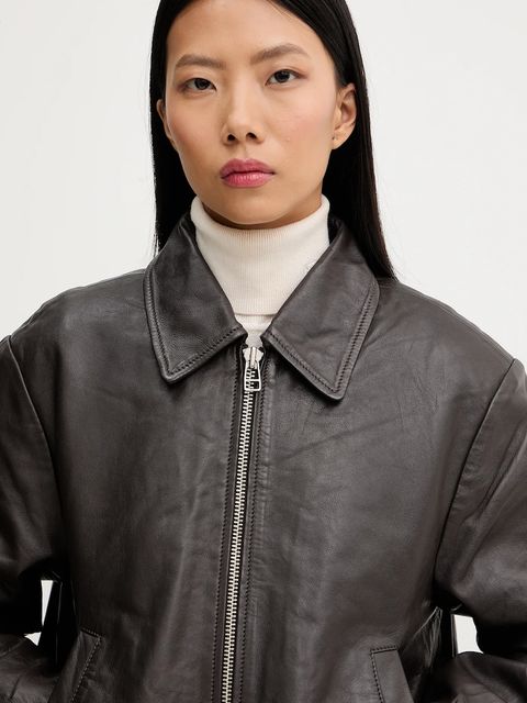 Marc O'Polo kurtka skórzana kolor brązowy przejściowa 5000007903