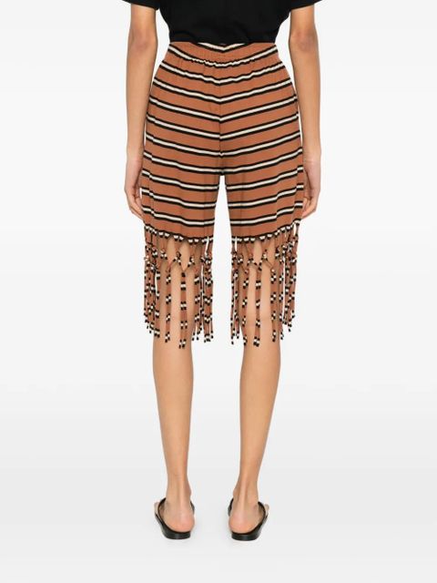 Nanushka Analu fringed striped shorts - Brown