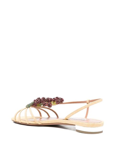 Aquazzura crystal-embellished raffia sandals - Neutrals