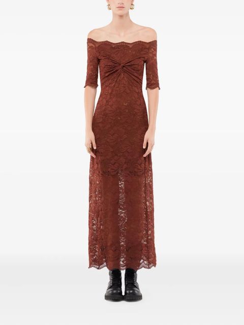 Rabanne off-shoulder lace midi dress - Brown