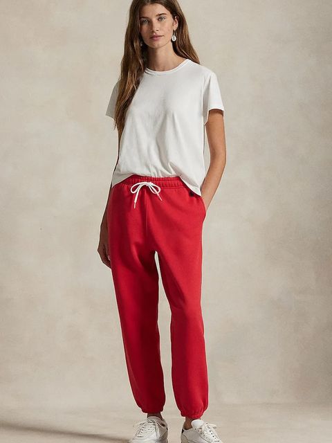 Polo Ralph Lauren spodnie dresowe damskie kolor czerwony gładkie 211971700