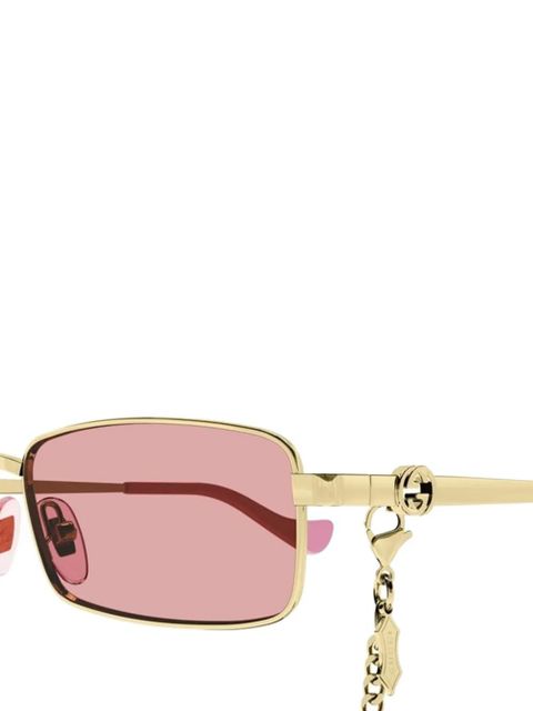 Gucci GG1600S 004 rectangle-frame chain-detail sunglasses - Gold