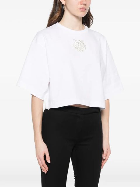 PINKO Borghetto embellished crop T-shirt - White