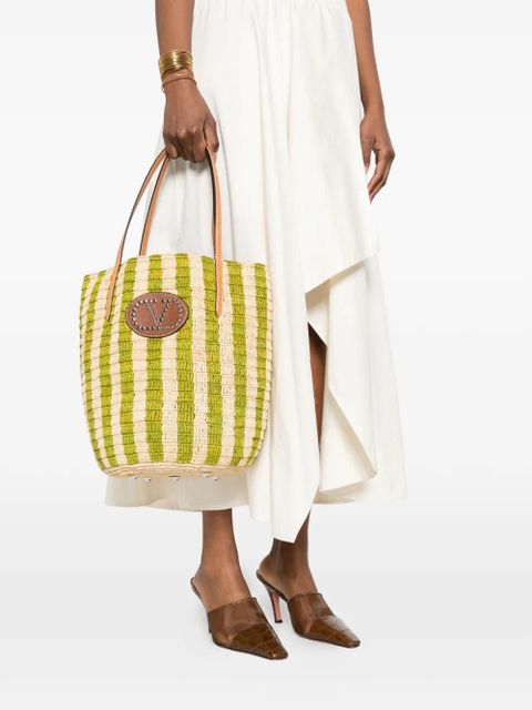 Valentino Garavani striped appliqué tote bag - Green - zdjęcie produktu nr 2