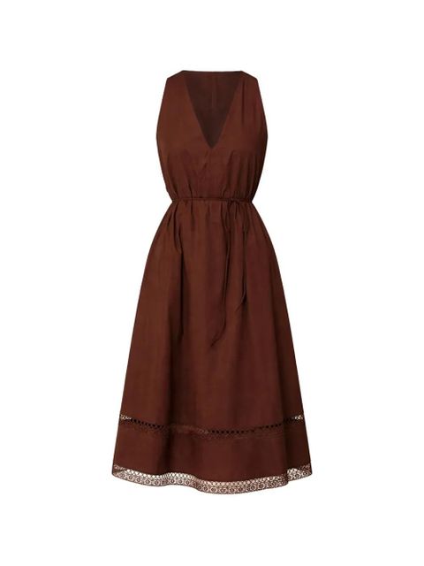 TWINSET V-neck embroidery-details midi dress - Brown - zdjęcie produktu nr 1