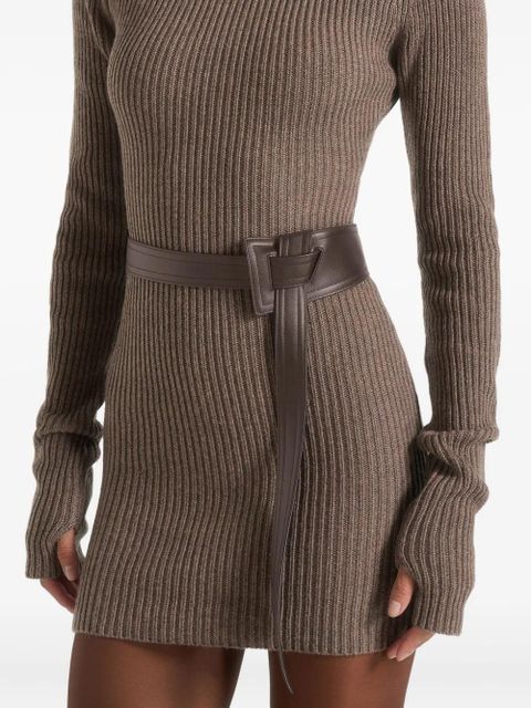 Manière De Voir Kalia turtleneck belted knitted mini dress - Brown