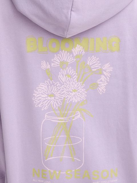 Marc O'Polo bluza bawełniana damska kolor fioletowy z kapturem gładka 5000009351