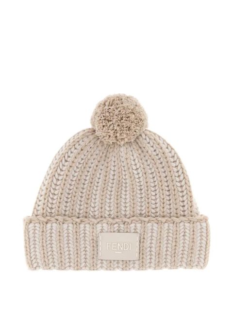FENDI embroidered pompom beanie hat - Neutrals - zdjęcie produktu nr 1